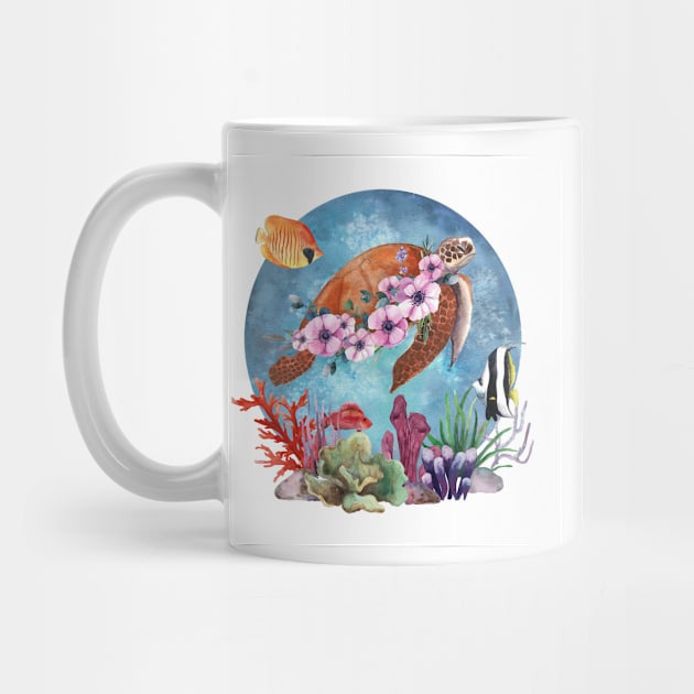 Sea Turtle Flowers Coral Reef Stickers (2) by candiscamera